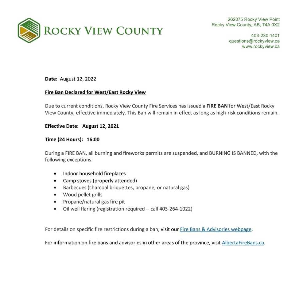 Fire Ban for Rocky View County