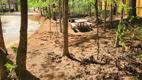 Campsite #6 RV/ Tent  Site Full Hook Up, 60’ x 18’ Level Gravel Pad with Back Yard and Shaded Fenced Enclosure for your Pets, Pull Through — image 2 of 11