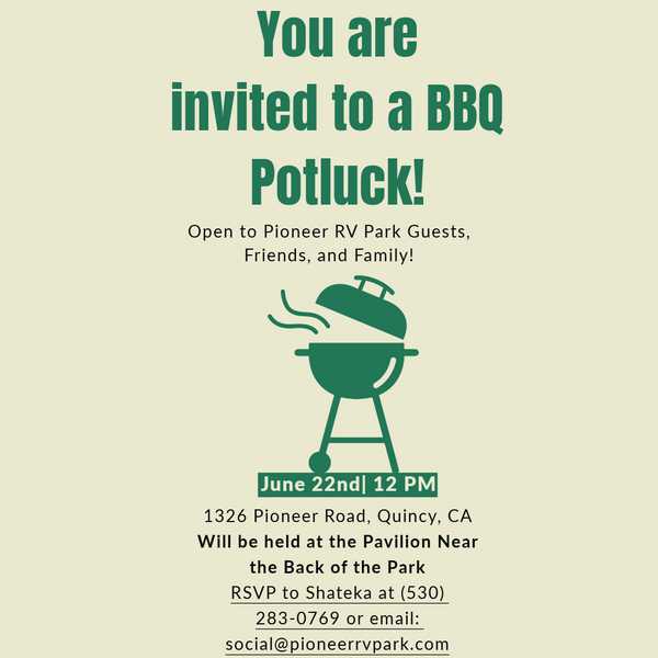 You are invited to Pioneer RV Park's BBQ Potluck!
