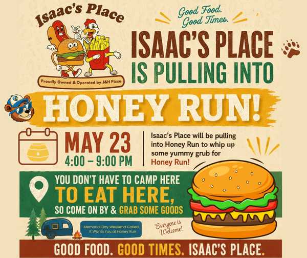 ISAAC’S PLACE FOOD TRUCK IS PULLING INTO HONEY RUN