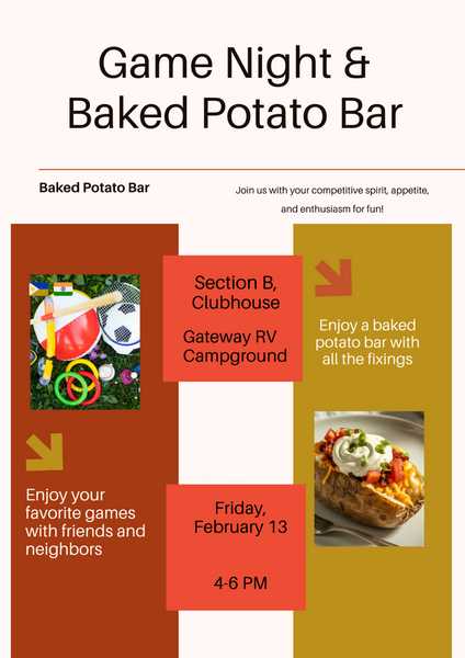 🎲🥔 Game Night & Baked Potato Bar at Gateway RV Campground! 🥔🎲