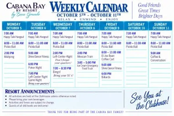 Weekly Event Calendar